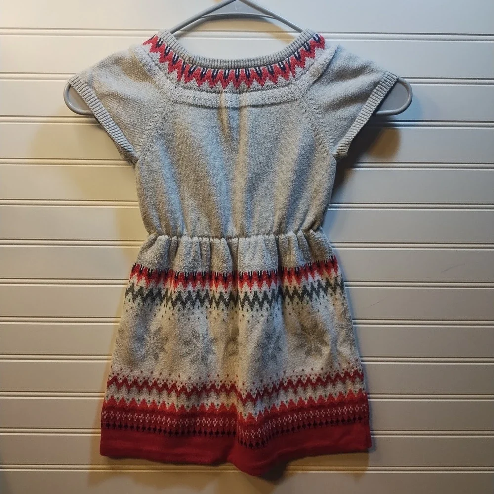 Gymboree Girls 3T Sweater Dress Knit Snowflake Fair Isle Holiday Winter Gray Red